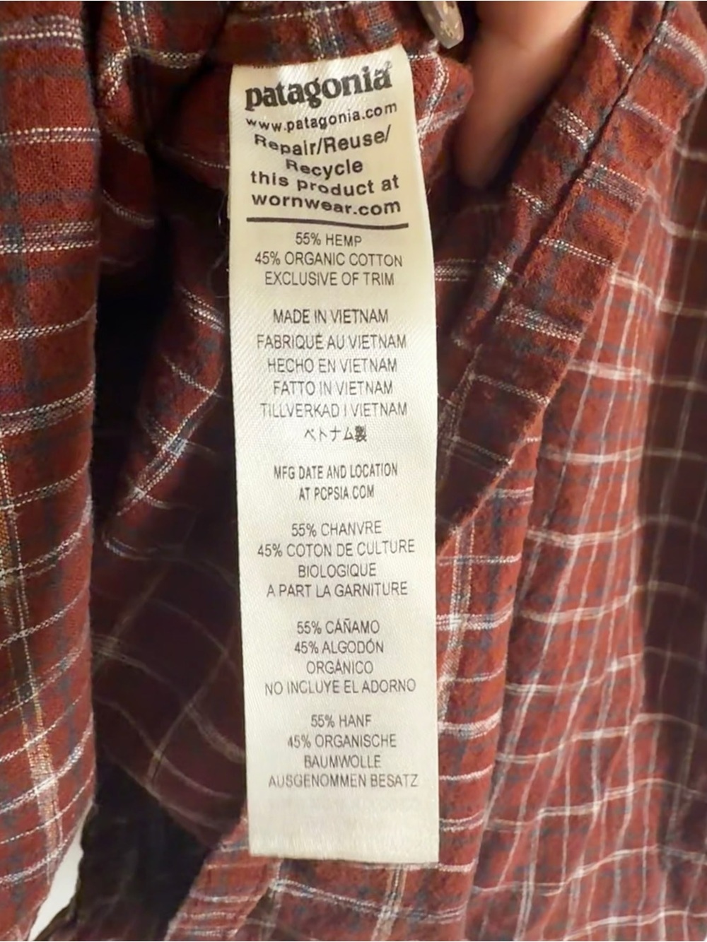 Patagonia Renewal Brown Orange Plaid Back Step Button Front Short Sleeve Shirt - Picture 9 of 12